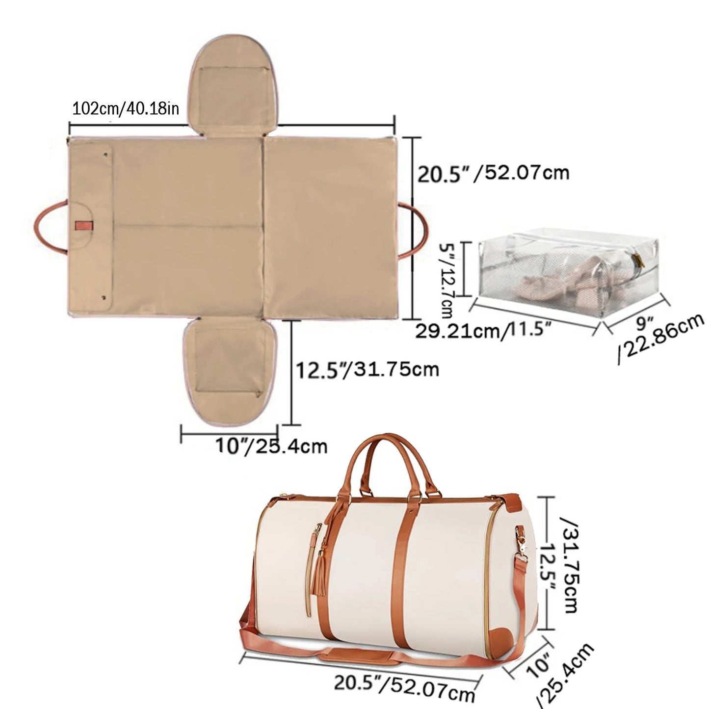 Sac de Voyage Femme Extensible - Se Déplie à Plat avec Compartiment Vêtements - Compact et Réajustable